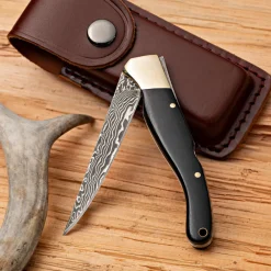 Garrett Wade Damascus Steel & Ebony Handled Folding Knife Outlet