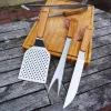 garrett-wade Pro-Grade 4 Pc. Wooden-Handled BBQ Set New