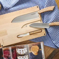 garrett-wade Three Olivewood-Handled Knives & Cutting Board New